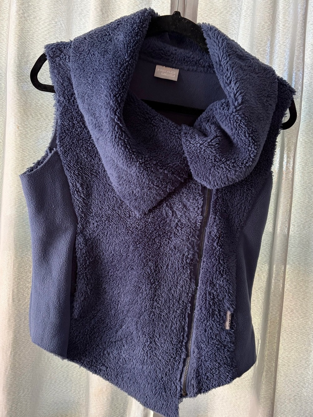 Head Vest Asymmetric Sherpa Soft Full Zip Pockets Fuzzy SZ MD